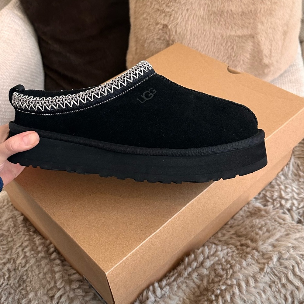 UGG Black and Gray Suede Slip-Ons
